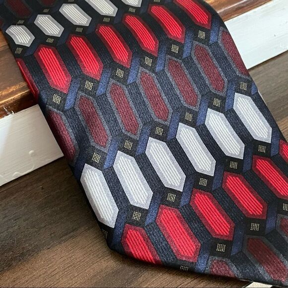 Alexander Julian Colours Silk Tie Red White Silver Black Blue - Picture 4 of 8